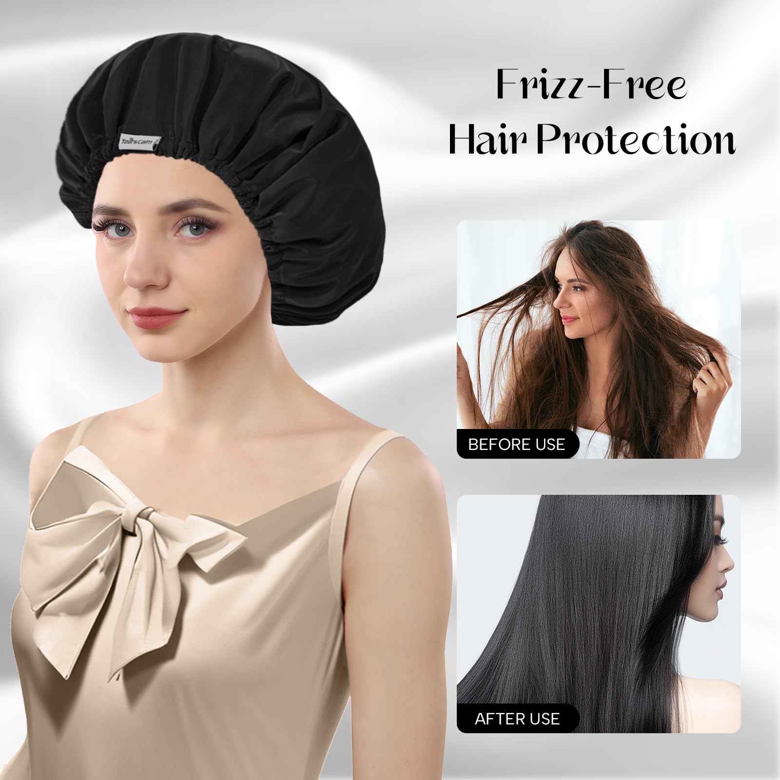 Years calm Bonnet de douche réutilisable, imperméable, double couche pour femme, avec bande élastique, idéal pour la douche, le spa, les voyages et le nettoyage (noir, taille unique)