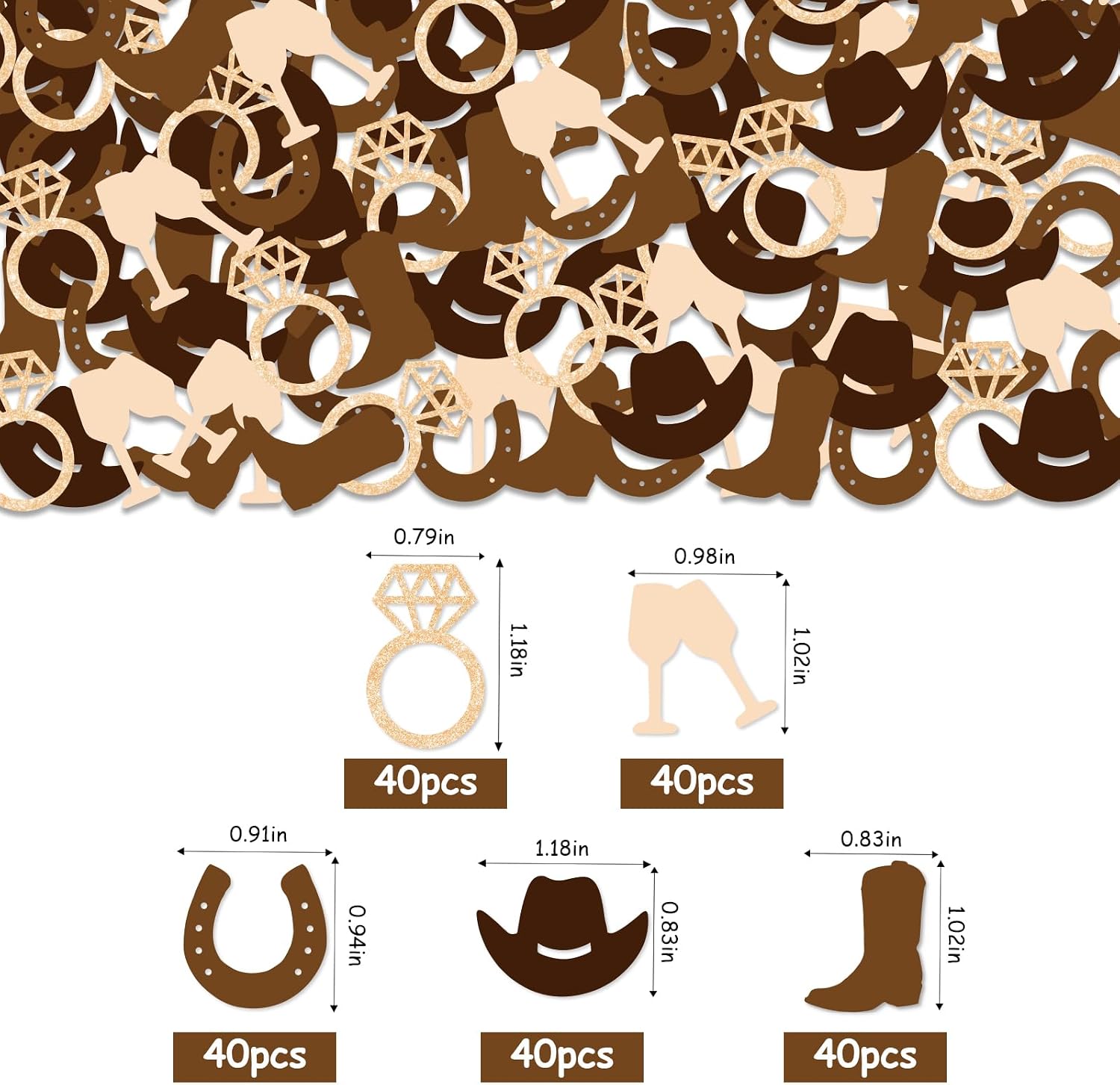 200 Pcs Brown Cowgirl Bachelorette Party Confetti