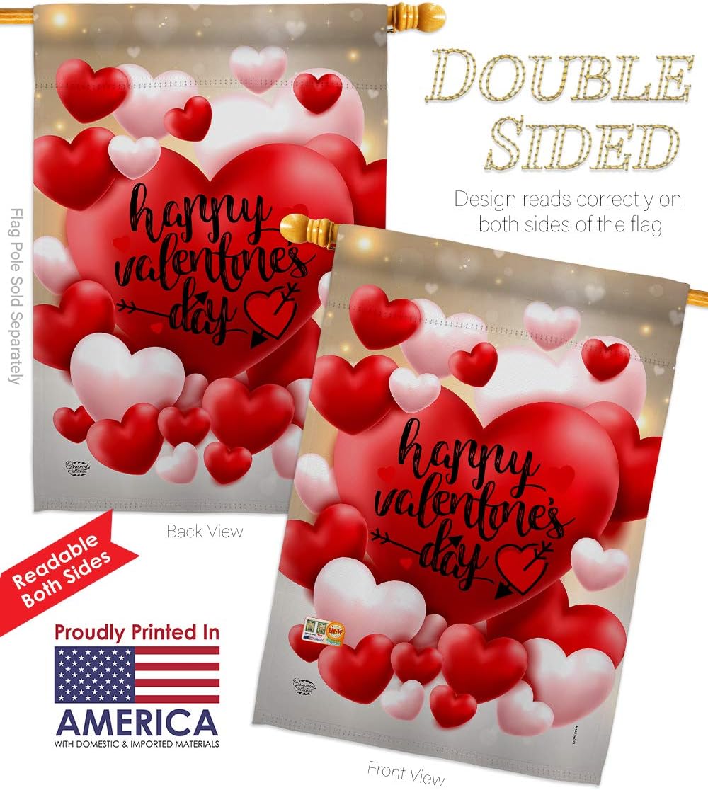 Pop Hearts Valentines Day House Flag Springtime Valentine Happy Heart Couple Romantic February Holiday Love Small Decorative Gift Yard Banner Double-Sided Made In USA 28 X 40