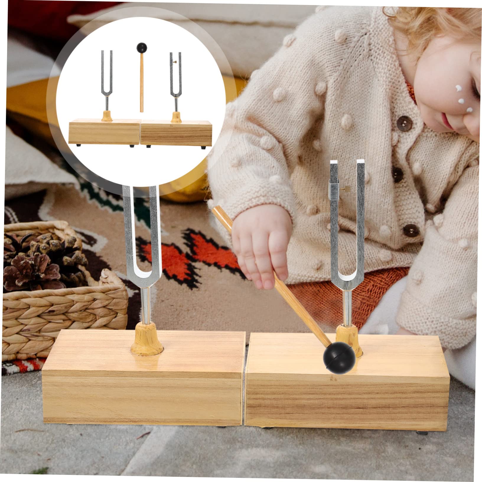 ifundom Experiment Stimmgabel 440 Hz mit Holzsockel und Hammer aus Metall für Physikalische Akustik Experimente und Sicheren Stand