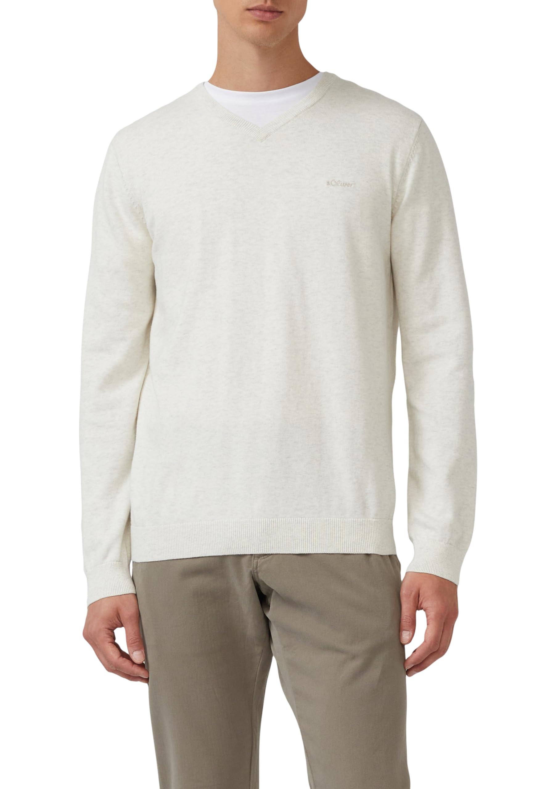 s.Oliver Embroidered Logo Knitted Jumper, Wool White, L