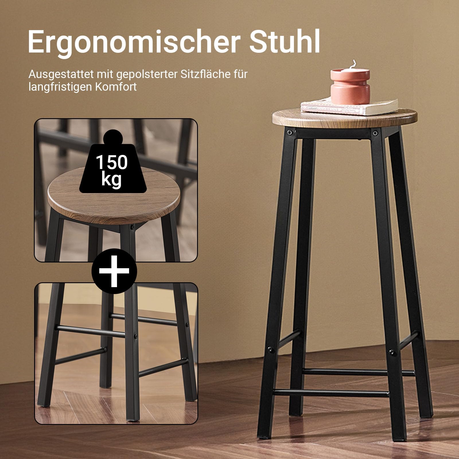 SoBuy Essgruppe Esstisch Set 5-teilig – Bartisch mit 4 Stühlen, platzsparendes Küchentisch Set für Esszimmer Balkon Garten Kompakt & Modern für kleine Räume Schwarz OGT22-SCH