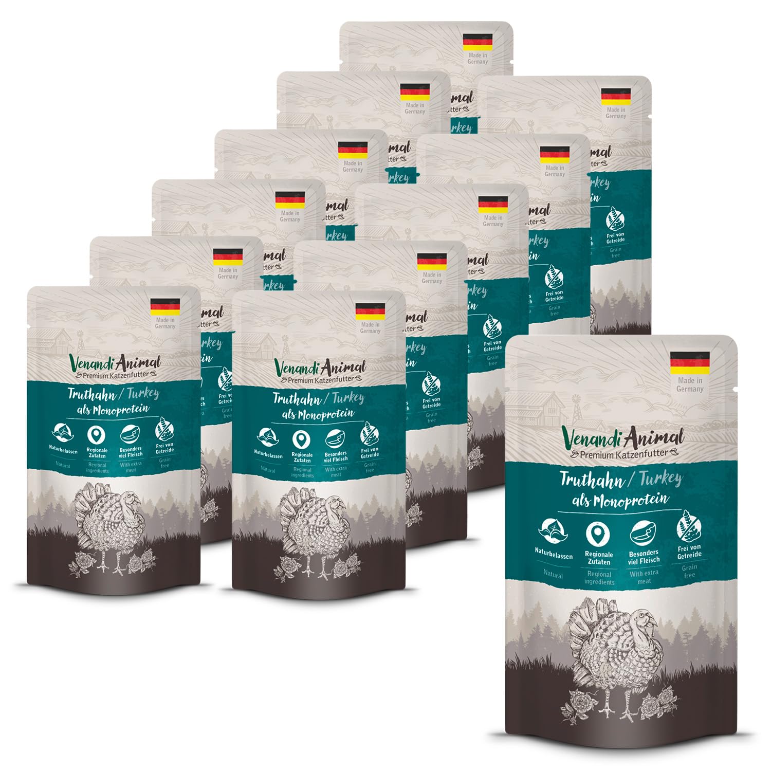 Venandi Animal Premium Cat Food, Turkey as Monoprotein, Wet Food, Grain-Free and Natural, Pack of 12 (12 x 125 g)