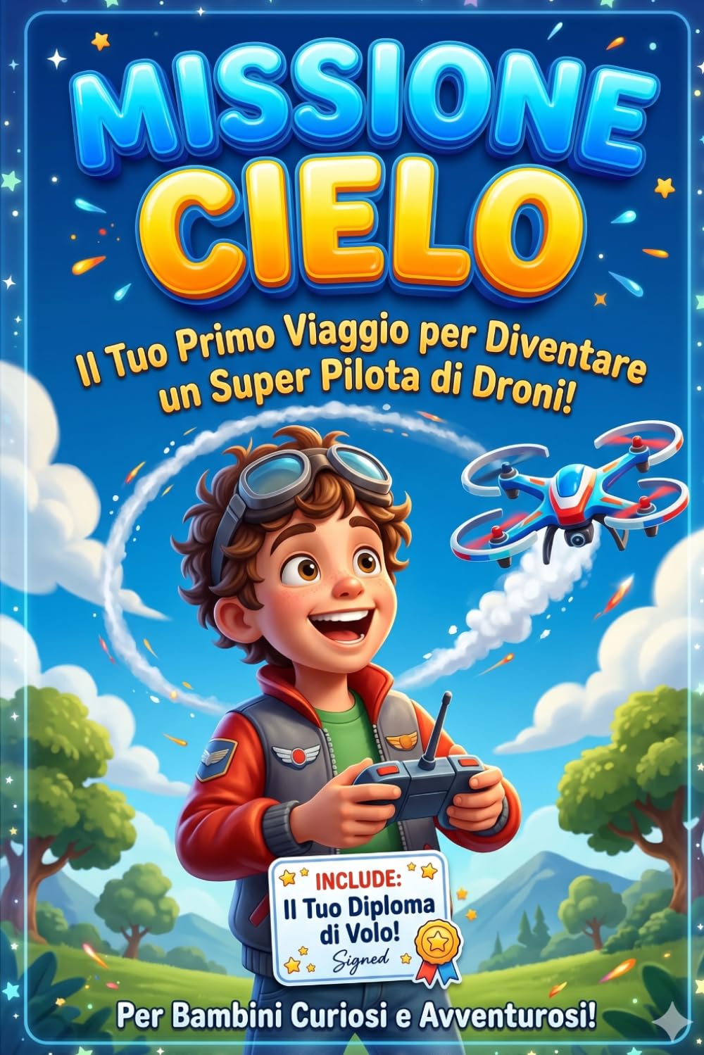 Missione Cielo!: Il Tuo Primo Viaggio per Diventare un Super Pilota di Droni! - Il Manuale Illustrato per Bambini (Include Diploma di Volo)