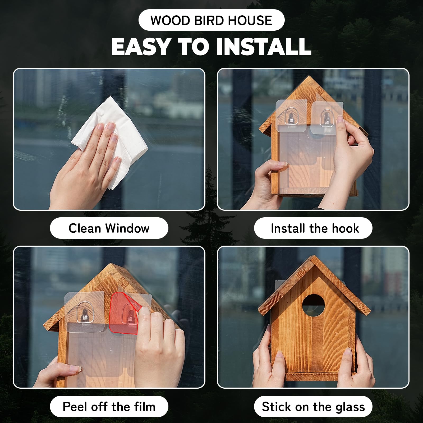 Casas para pájaros con Ventana para Exteriores con 2 Ganchos potentes, casa de pájaros Transparente para Ver el Interior, Casas de pájaros de Madera para Pintar al Aire Libre, Caja de anidación de
