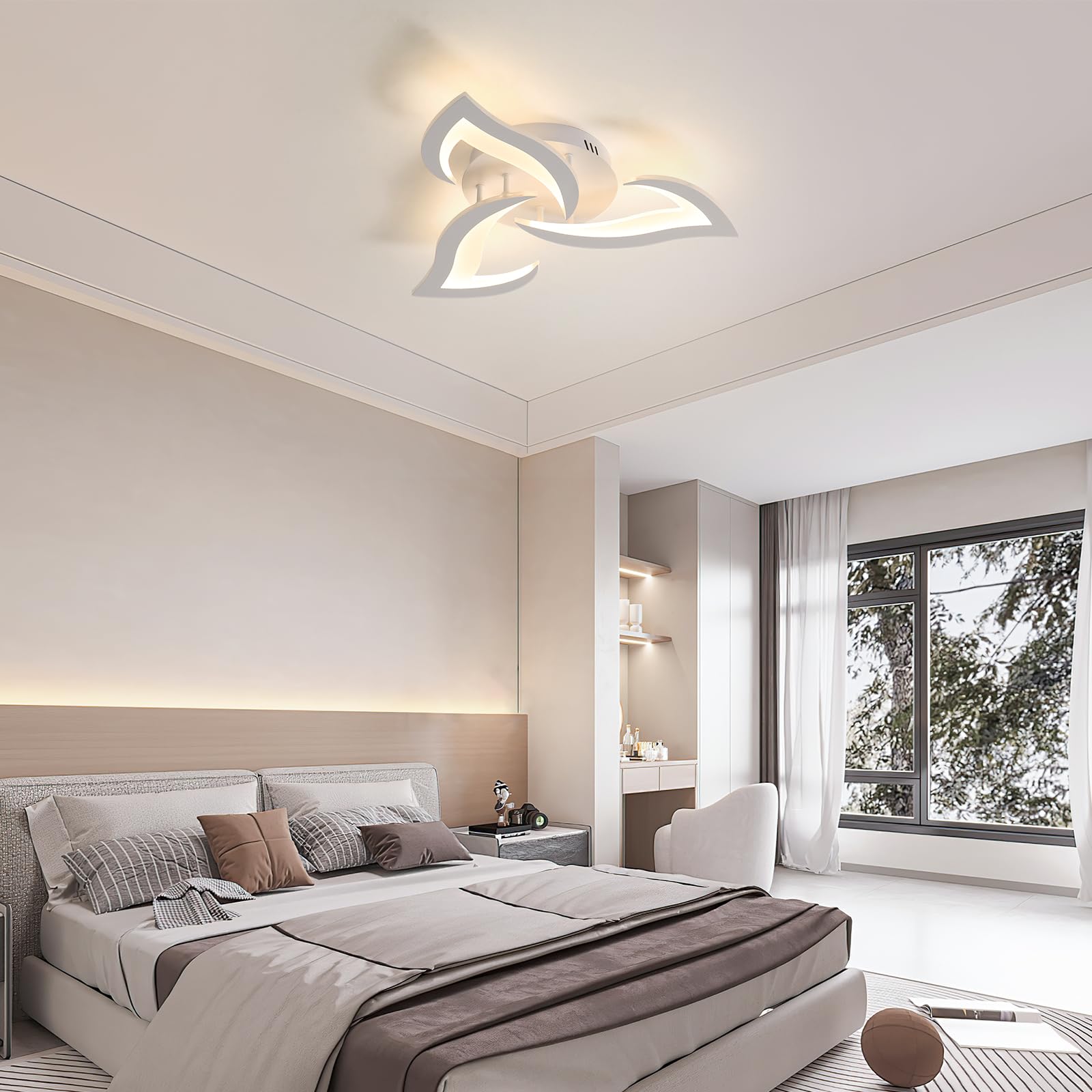 Comely Lámpara de Techo LED 36 W – Diseño Flor Blanca 52 cm – Luz Cálida 3000 K – Moderna para Salón, Dormitorio y Cocina
