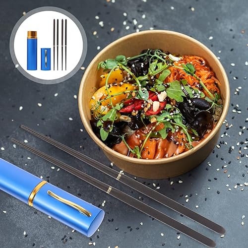 Miniatura 3 de Palillos plegables con estuche, palillos de viaje, palillos de madera plegables, palillos reutilizables para camping de oficina, color aleatorio