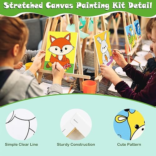 Miniatura 3 de Paquete de 12 lienzos predibujados de animales de invierno para pintar, 5 x 7 pulgadas, lienzo preimpreso para niños, lienzo preestirado para