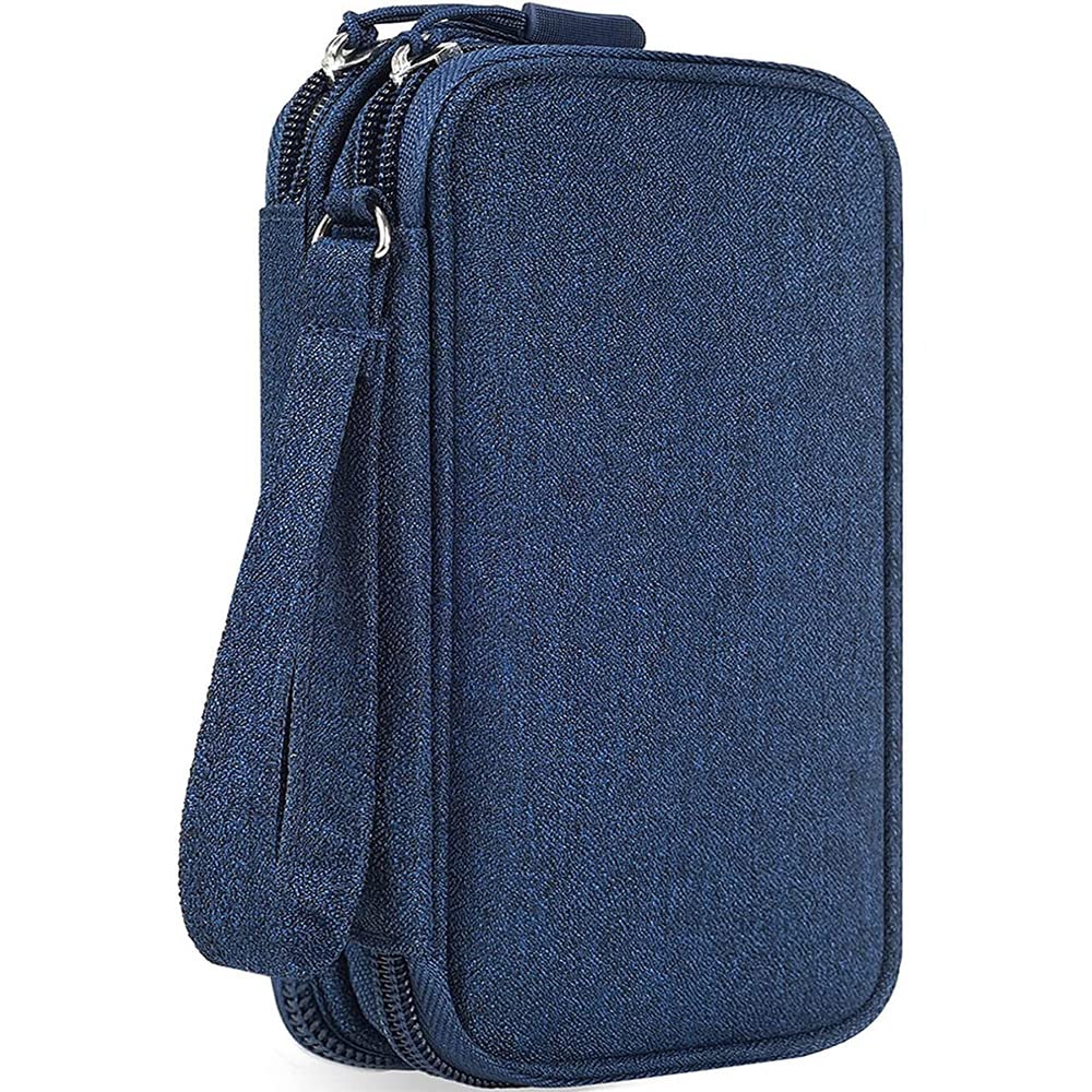 Qinntono Big Capacity Pencil Case Canvas High Large Storage Pouch Marker Pen Case Simple Stationery Bag Office Organizer Accessories Bag for Men Women(Blue)