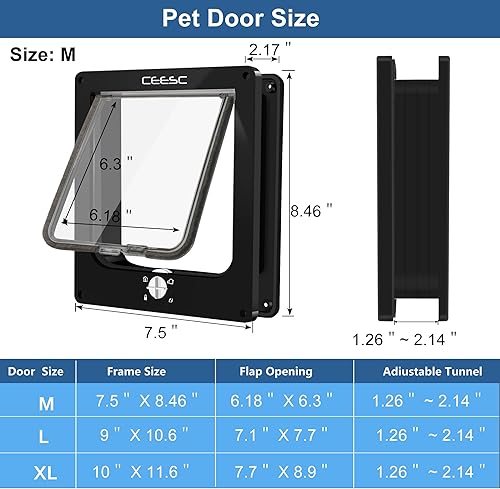 Miniatura 15 de CEESC Puerta extragrande para gatos (tamaño exterior 11.6 x 9.8 pulgadas), puerta giratoria para gatos con bloqueo de 4 vías para puertas interiores
