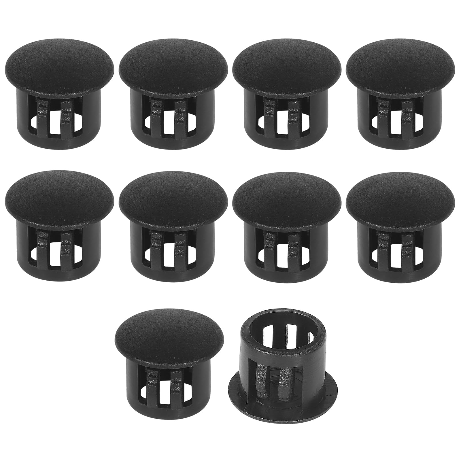 11mm Plastic Hole Plugs - Masendelk Snap-in End Caps - Black - 10pcs