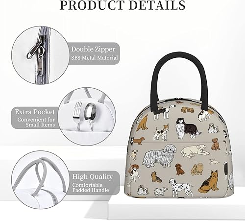 Miniatura 4 de Fiokroo Bolsa de almuerzo aislada para perros, lonchera reutilizable con lindos animales, para escuela, trabajo, universidad, viajes al aire libre,