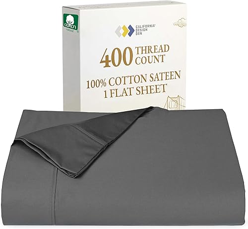 Sábana encimera de 100% satén de algodón, 400 hilos, sábana suave, fresca y transpirable, solo la sábana encimera, tamaño queen, gris oscuro
