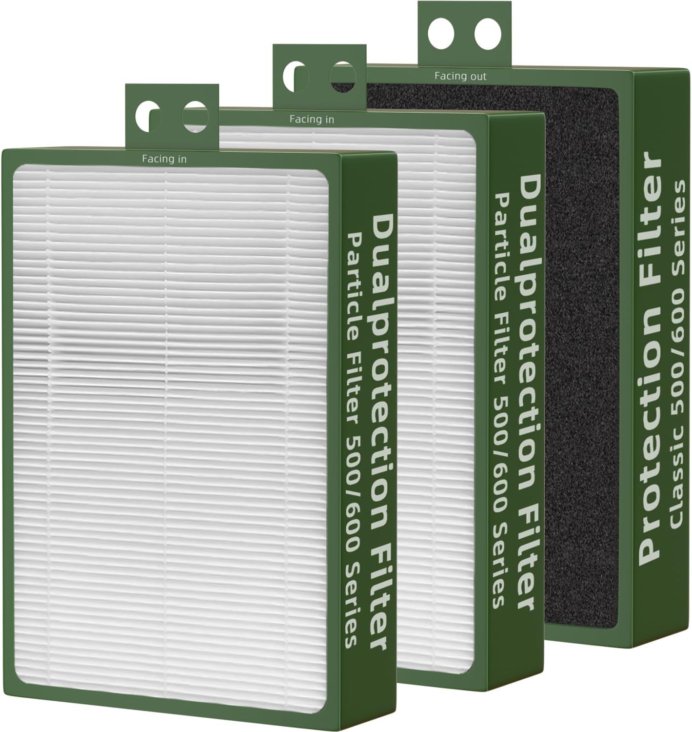 3 Pack 500/600 Compatible with Blueair Classic 500/600 Series Air Purifiers 501, 503, 505, 510, 550E, 555EB, 580i, 601, 605,680i, Dual Protection Filter