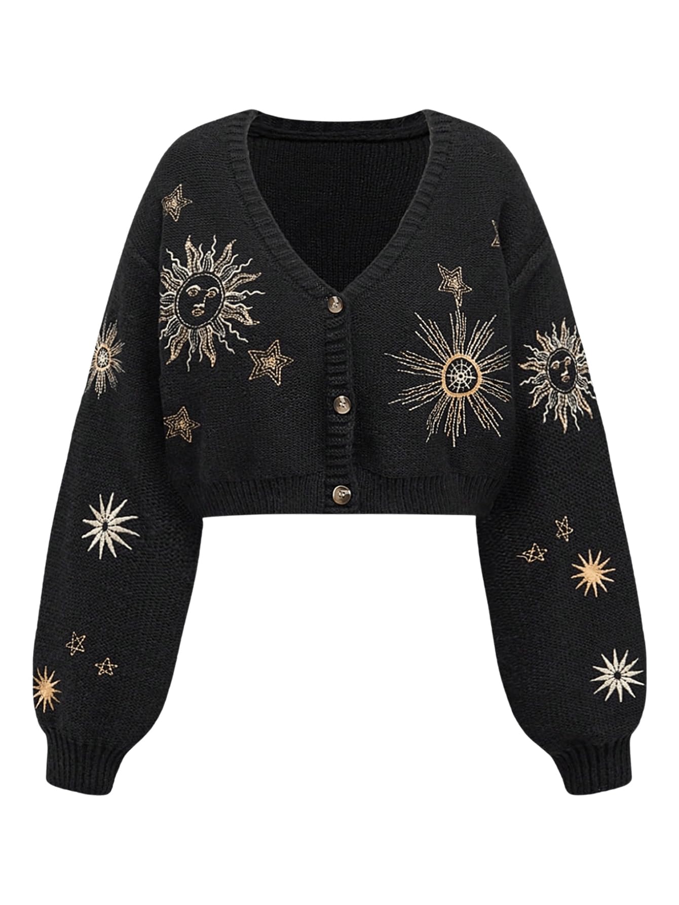 Women's Cropped Cardigan Sweater Embroidered Cardigan Cropped Sweater Button Down Knit Top Outerwear-image-33