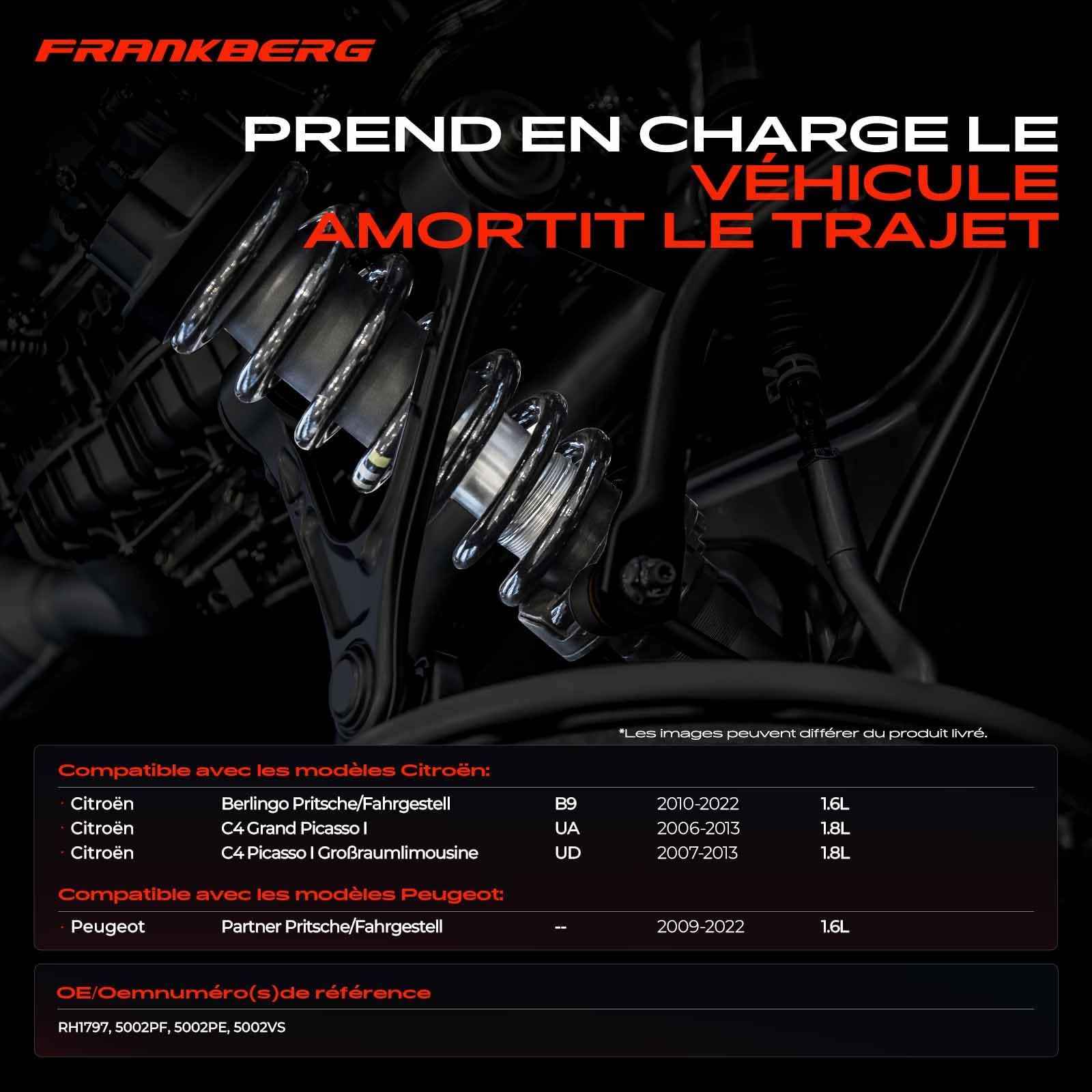 Frankberg 2 ressorts de suspension pour essieu avant 5002VS | Compatible avec: Partenaire plateau/châssis, Berlingo plateau/châssis B9, C4 Grand Picasso I UA, C4 Picasso I MPV UD