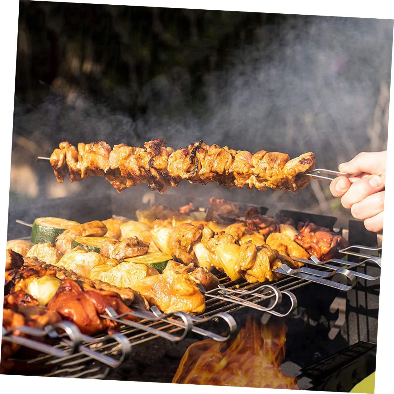 SePkus 6 Stück stiftclipförmige Backstäbchen, wiederverwendbar, Kabob-Stäbchen, Grill-Kabob-Stäbchen, Bratstäbchen, Grillnadel, Grillspieß, Schweinebraten, Grillspieß, Edelstahl-Grill-Lammstäbchen