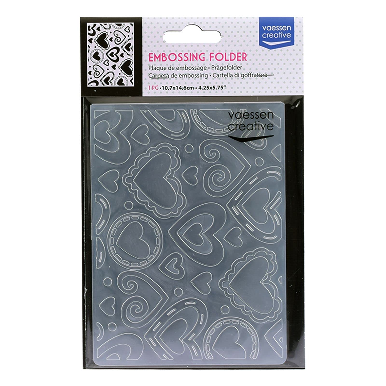 Vaessen Creative Carpeta de Embossing, Corazones en Capas 14,6 x 10,8 x 0,5 cm, 1 pieza, para Tarjetas de Cumpleaños, Tarjetas de Nacimiento, Tarjetas de Navidad y Manualidades con Papel