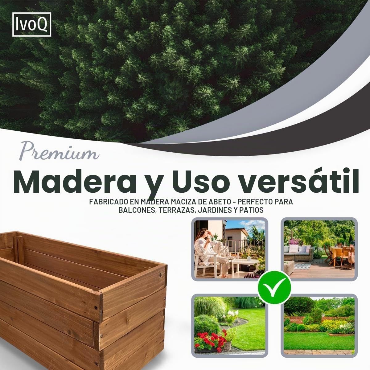 Jardinera de madera 80x40x32 cm – Madera maciza de abeto FSC – Jardinera resistente a la intemperie con drenaje y bolsa no tejida – Plantador duradero para jardín, balcón y terraza