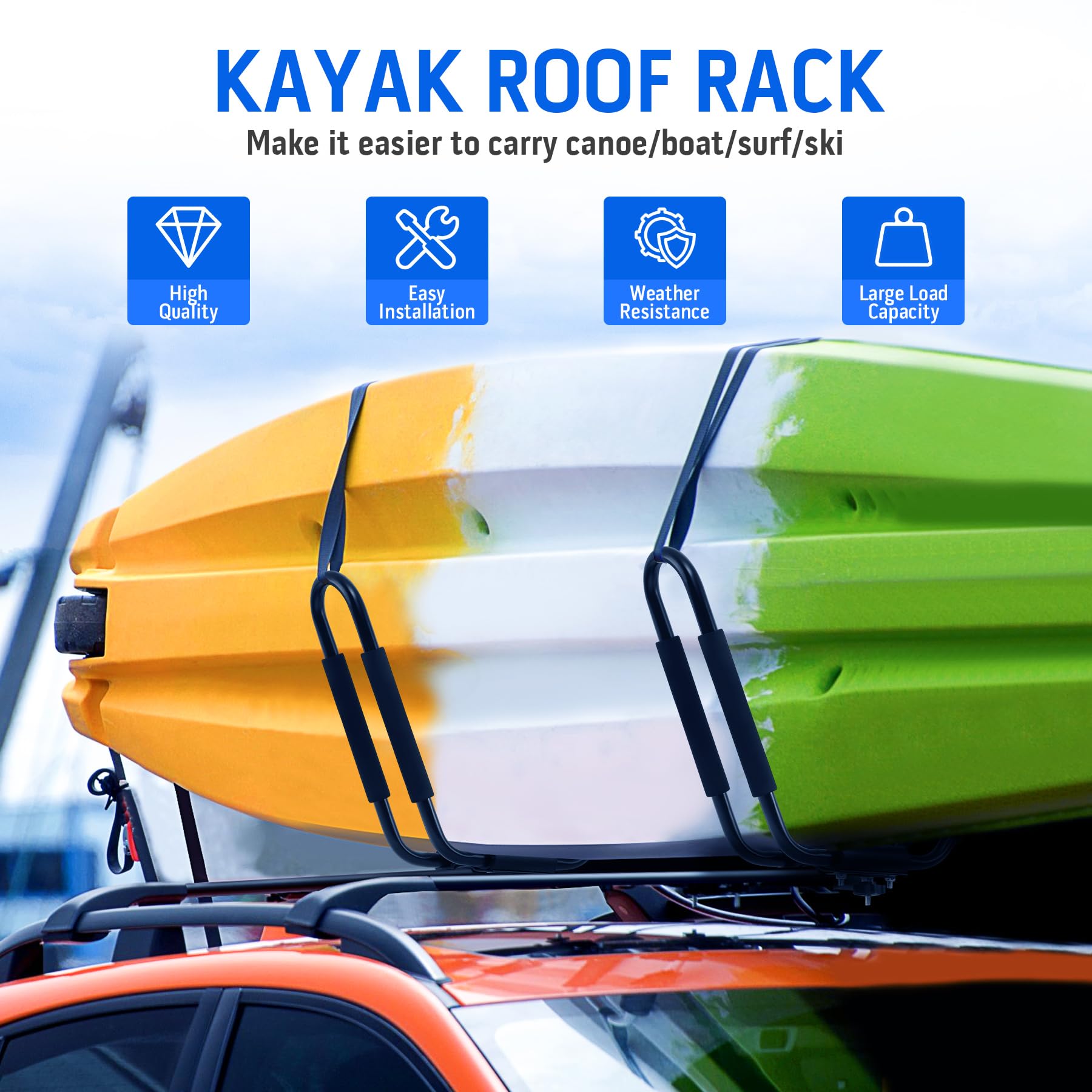 2 stück Universal Auto Kajakhalter Bootsträger Auto Dach Bootshalterung Dachträger Kajak Stütze Universal J bar Dachträger Halter für Kajak und Skibrett