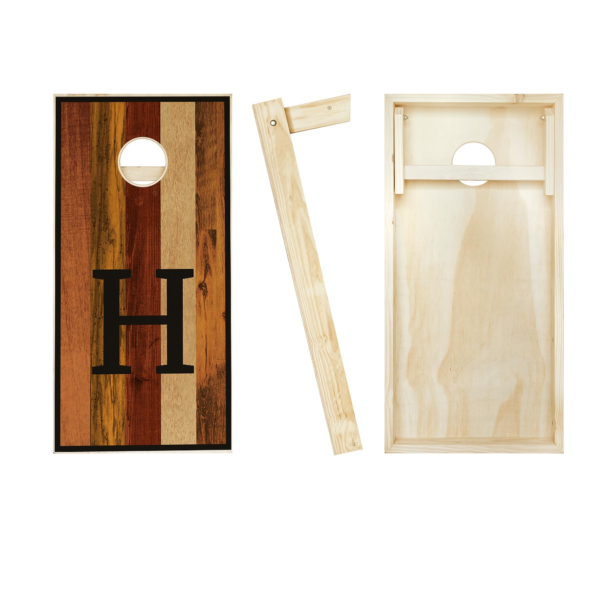 Personalized Black Monogram Cornhole Set - 2x4 (Regulation Size), Letter E - Includes 2 Boards and 8 All Weather Bags