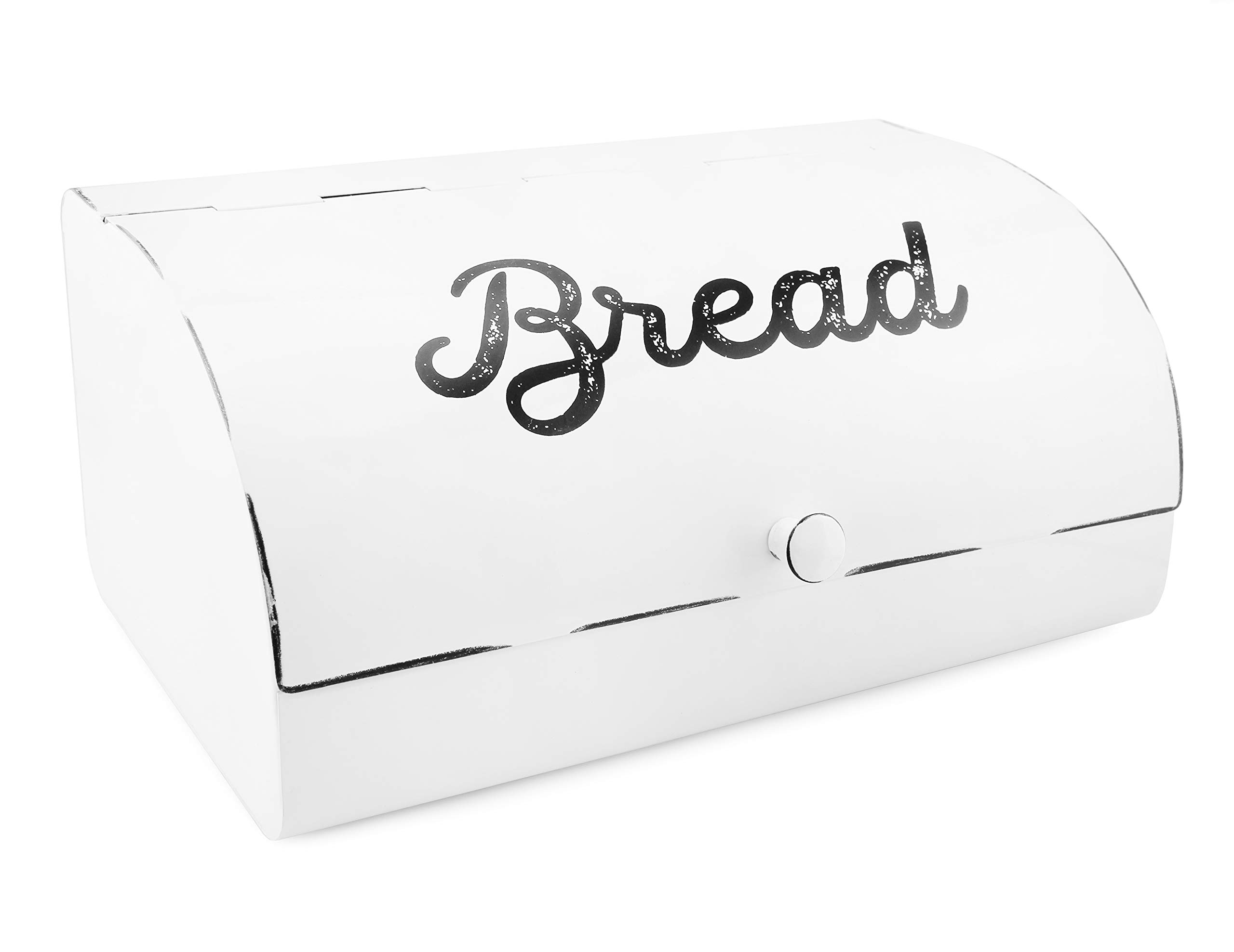 AuldHome DesignRustic White Bread Box; Farmhouse Vintage Enamelware Countertop Bread Bin