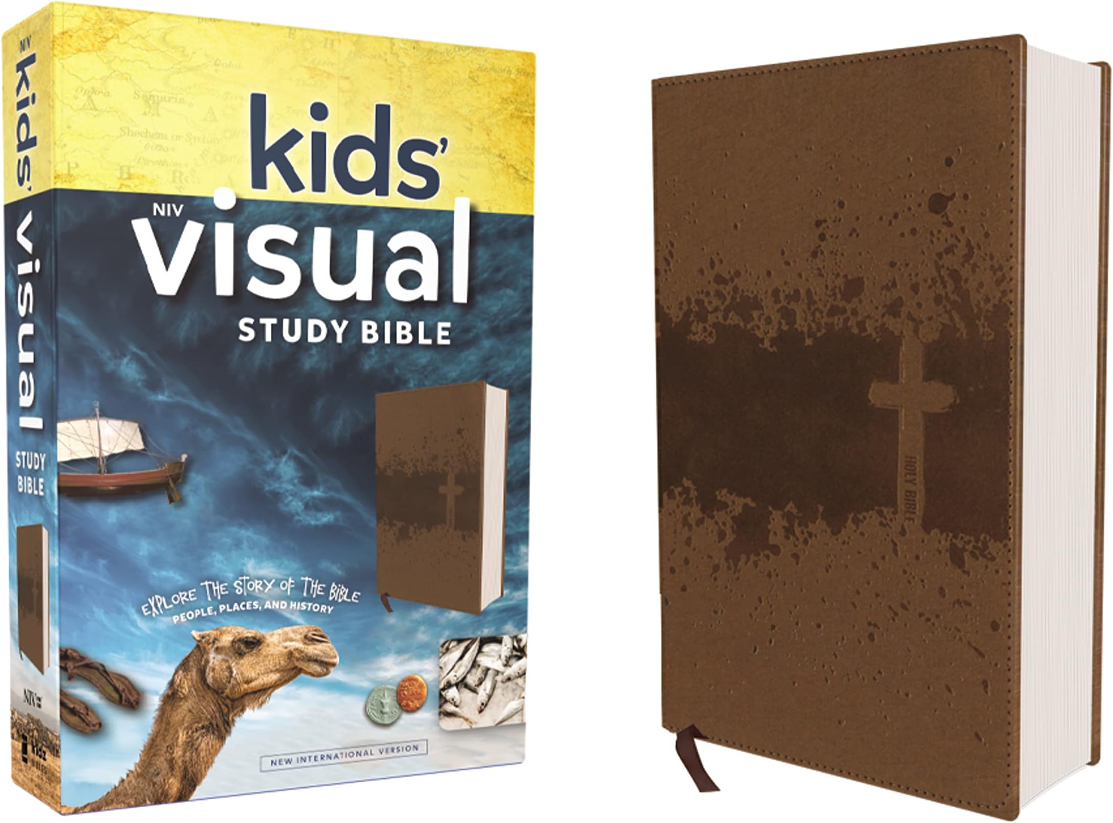 NIV, Kids' Visual Study Bible, Leathersoft, Bronze, Full Color Interior: Explore the Story of the Bible---People, Places, and History