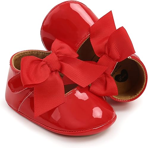 GAISUMMI Zapatos planos Mary Jane para bebés y niñas con lazo, suela de goma antideslizante, de piel sintética, para primeros pasos, zapatos de