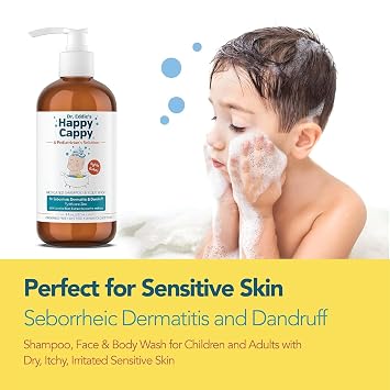 Happy Cappy Cradle Cap Medicated Shampoo and Body Wash with Comb - 8 fl oz | Baby Dandruff Shampoo, Helps Infants with Seborrheic Dermatitis, Reduces Flakes, Dermatologist Tested, Fragrance Free