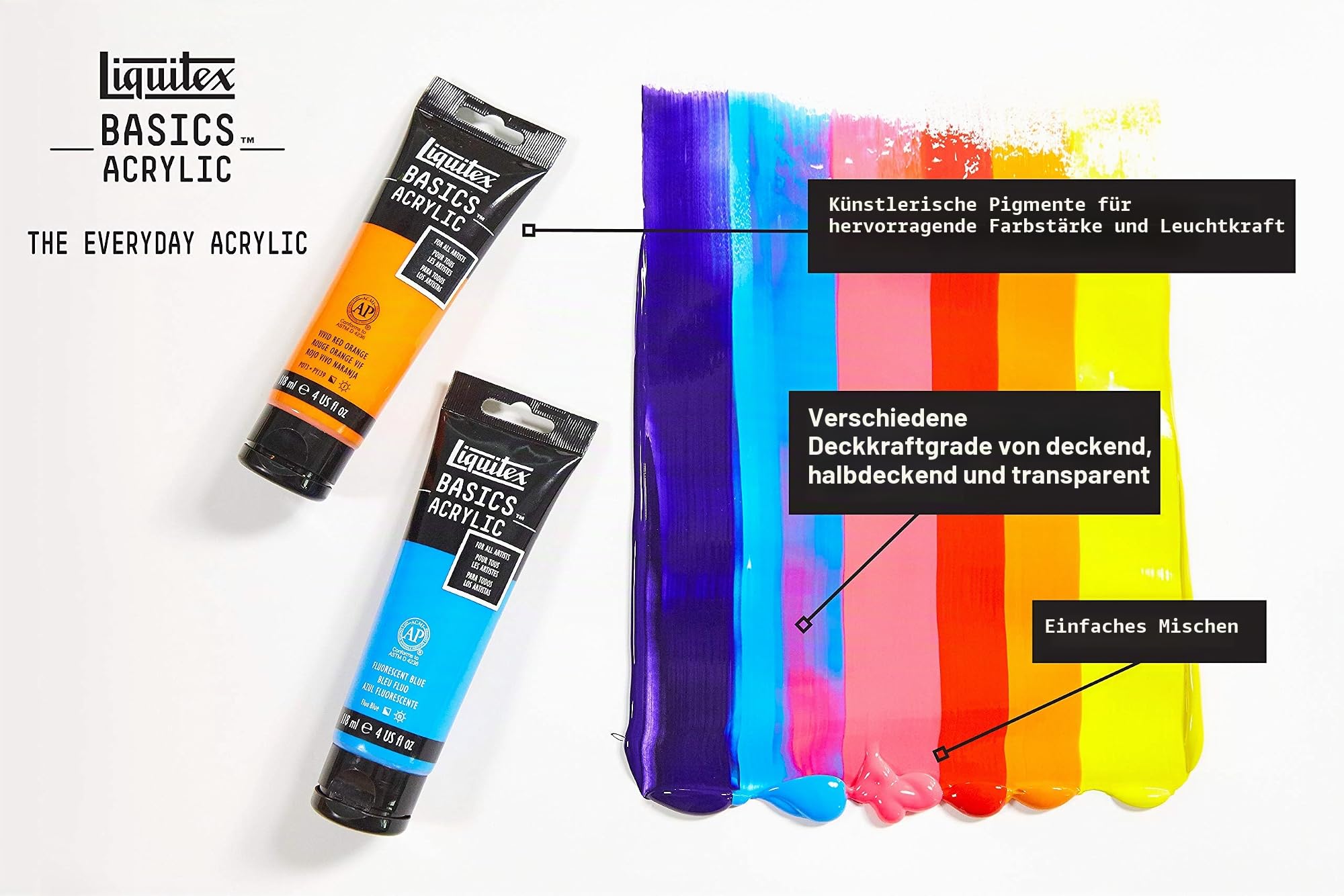 Liquitex 3699328 Basics Studio Acrylfarbe, 24 Farben in 22ml Tuben aus hochwertige und beständige Pigmente, sehr deckende Farben, ausgezeichnete Lichtbeständigkeit, wasserfest