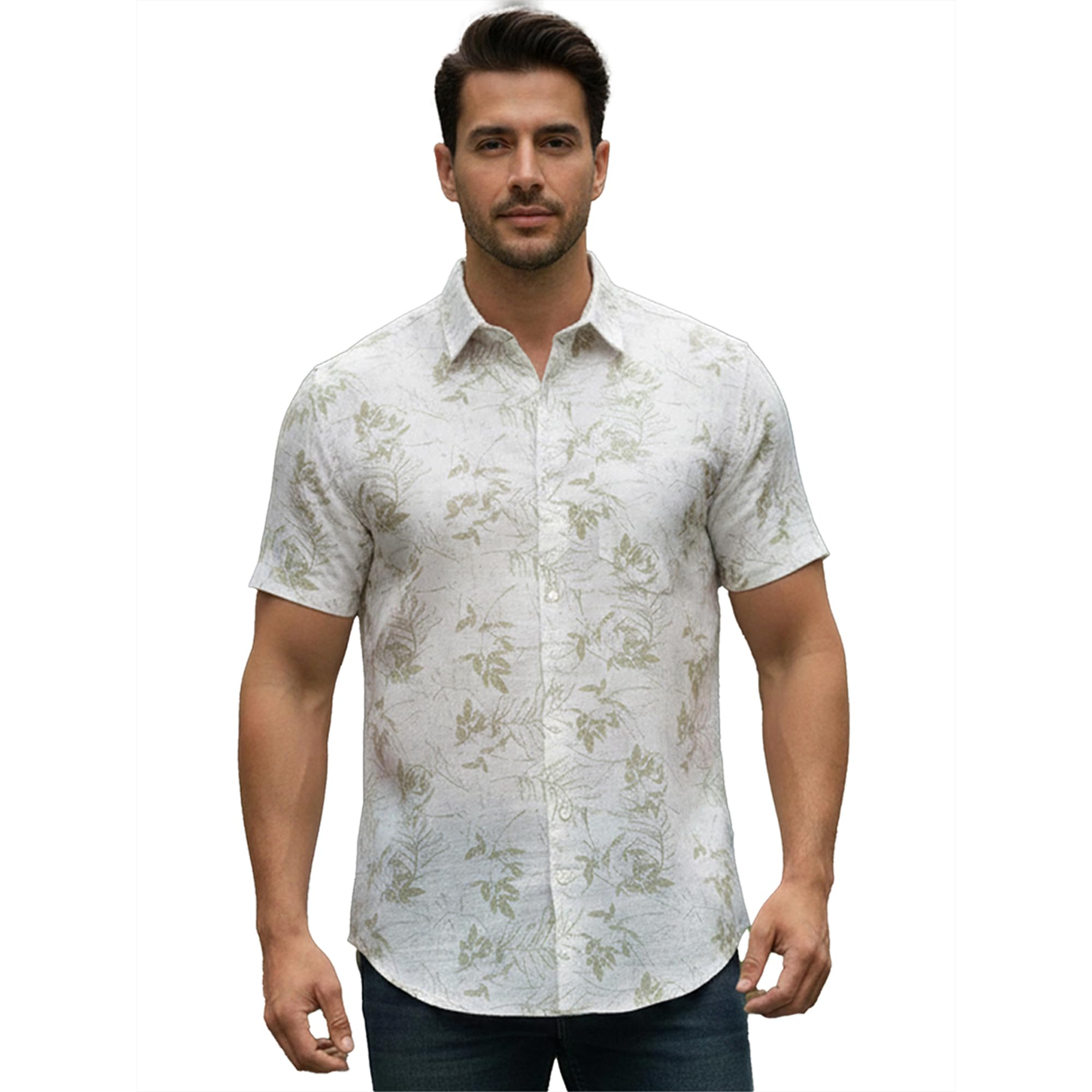 lsd Men's Cotton Linen Printed Casual Shirt - Half Sleeve Regular Fit Trendy Stylish Shirt for Men, Office Party-picture-35