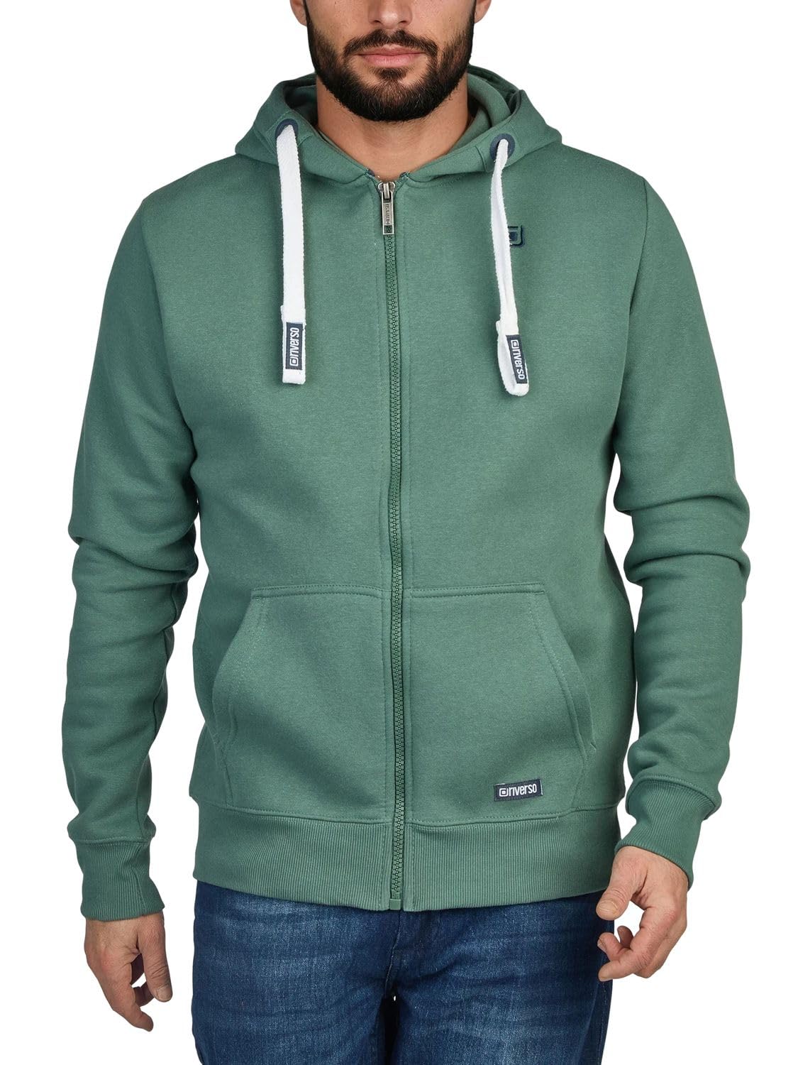 riverso RIVNoah Men's Sweat Jacket with Hood Zip Regular Fit Hooded Jacket Hoodie Brown Red Blue Black Green Grey Beige S M L XL XXL 3XL 4XL 5XL, Forest green, L