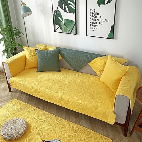 Miniatura 3 de vctops Funda de algodón con diseño bordado de hoja de palmera para sofá seccional, funda para sofá, para perros, gatos y mascotas, para sofá