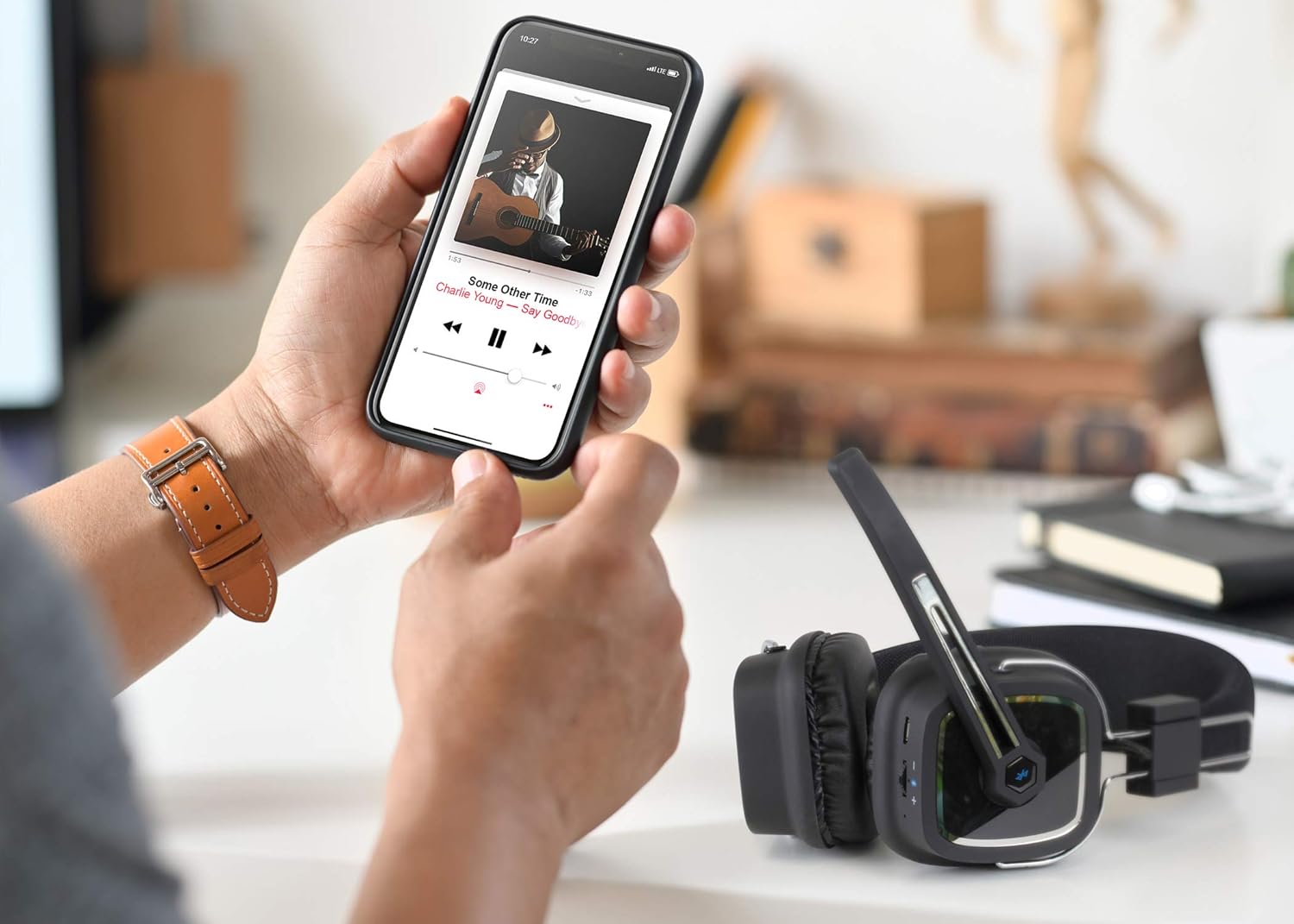 Aluratek Bluetooth 5.0 Wireless Stereo Headset – Over-Ear Headphones, Boom Microphone, Long Battery Life for Phone Calls, Music, Compatible with PC, Laptop, MacBook, Tablets, Smartphone - ABHS02F