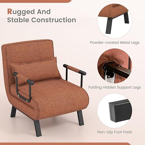 Miniatura 28 de POWERSTONE Silla convertible cama cama 4 en 1 para sala de estar, silla de lectura con almohada, brazo y respaldo ajustable de 5 posiciones, sofá