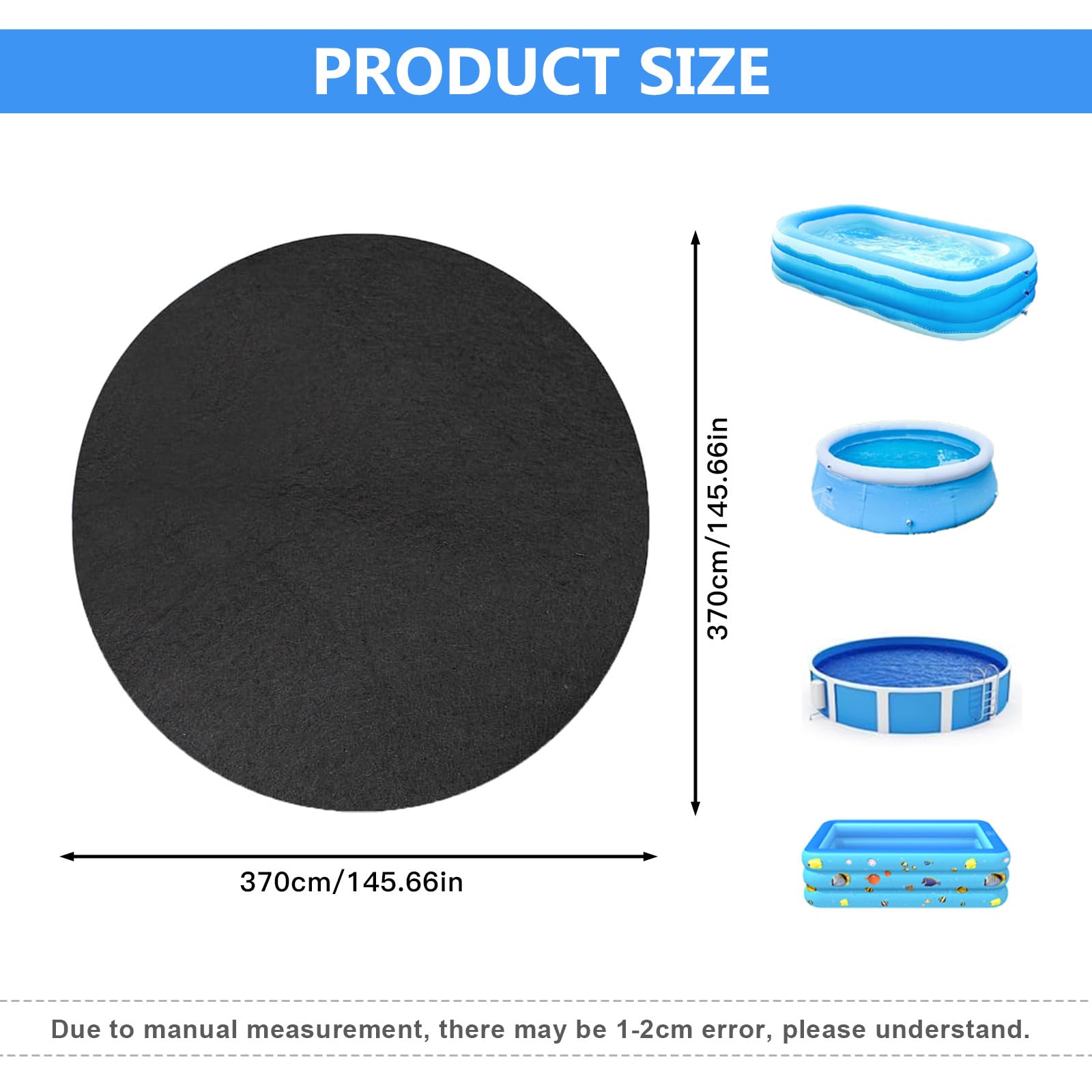 Bocguy Lona de Suelo Redonda para Piscina, Protector Suelo Piscina Redonda para Exteriores, Jacuzzi, Piscina, Base de Suelo (370CM, Redondo)