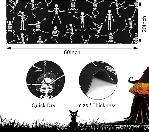 Miniatura 3 de Alfombra de corredor de Feliz Halloween, alfombra de suelo de esqueleto para lavandería, corredor negro con parte trasera de goma, alfombra