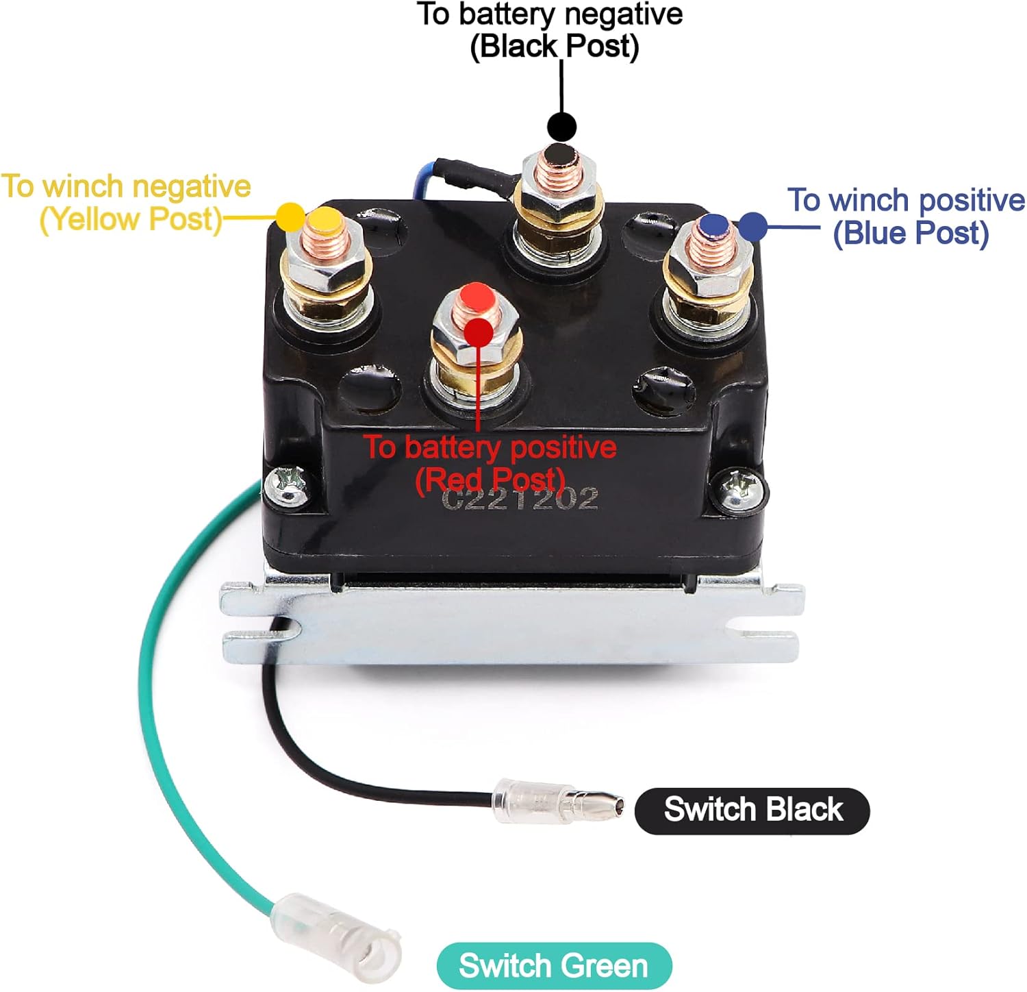 12V 250A Winch Solenoid Relay Contactor with Hand Corded Controller Control Kit and 4pcs Pre-Wires with lugs for ATV UTV 2000-5000lbs Winch