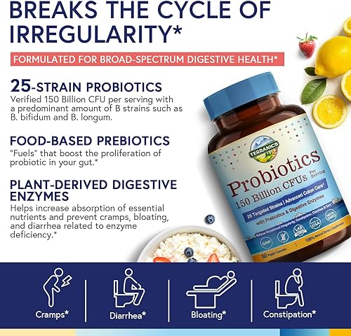 Miniatura 3 de Terranics Probióticos diarios para hombres y mujeres, 150 mil millones de 25 cepas probióticos para el cuidado del colon, con prebióticos y enzimas,