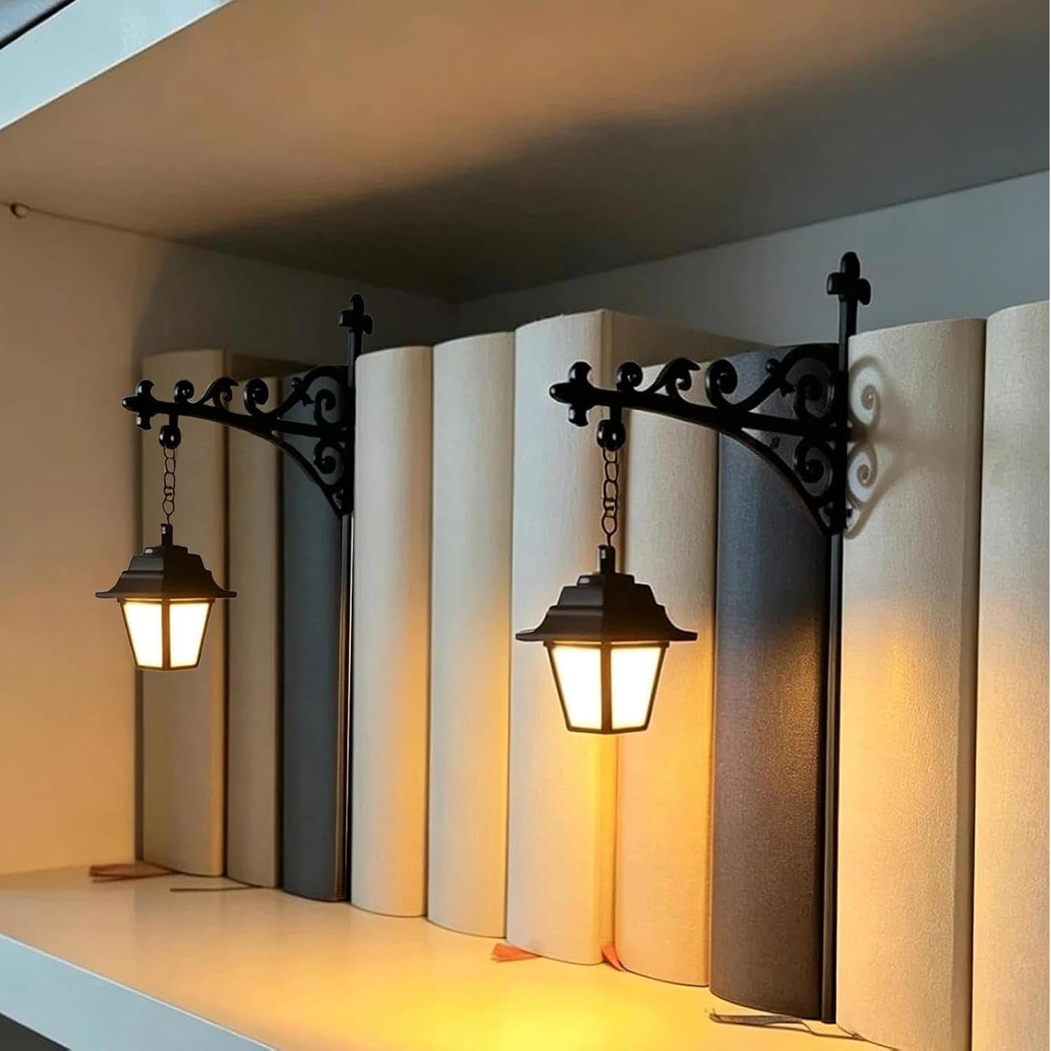 Library Lantern Decorative Bookshelf Lighting,Reading Book Shelf Lights for Bookworms,Vintage LED Night Light,Antique Led Books Nook Lamp Ornament for Study Reading Corner,Gift for Book Lovers (01*2)