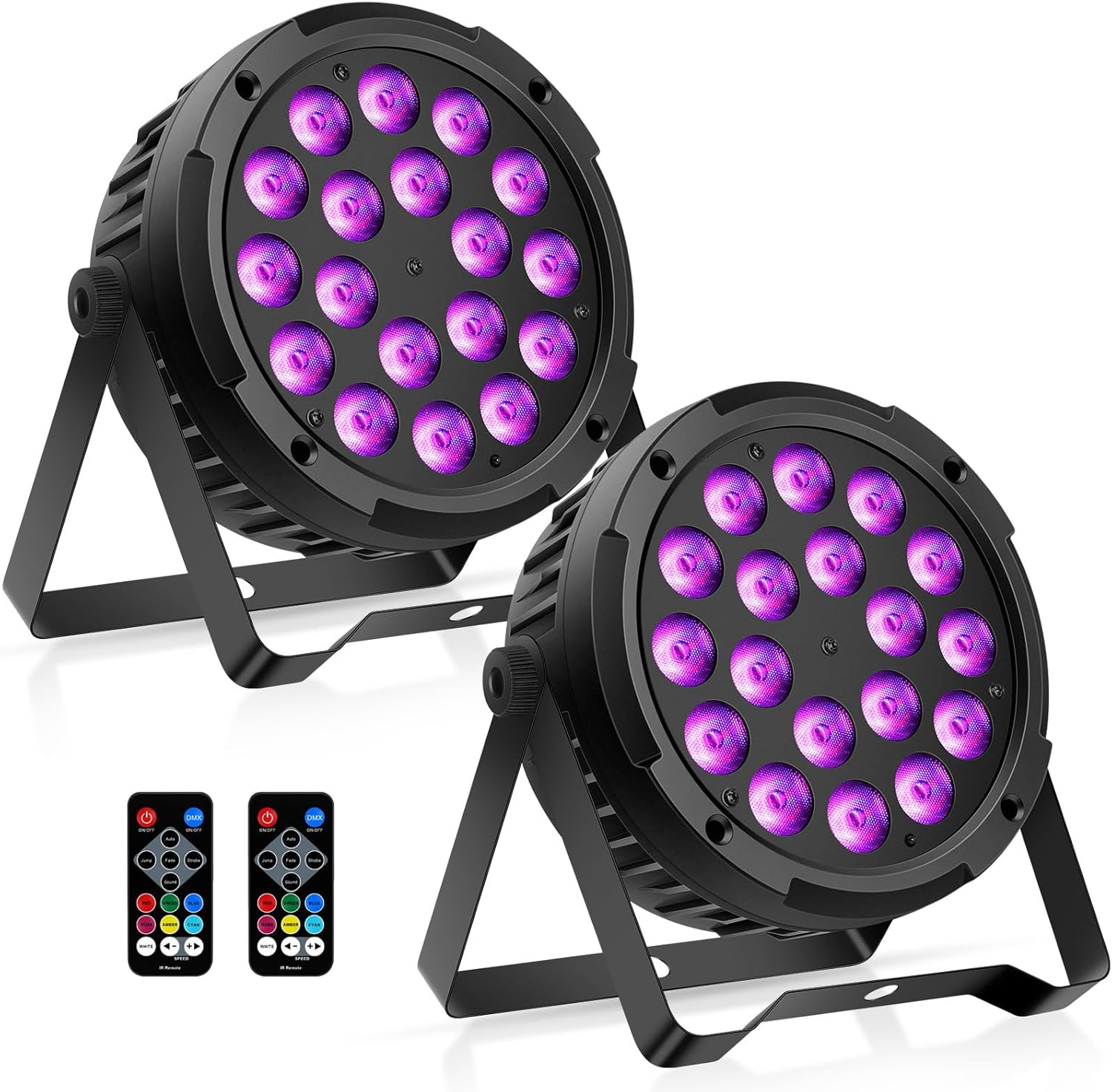 18LED Stage Par Can Lights: 72W RGBW 4IN1 Color Changing - Remote DMX Control for DJ Party Planner - Uplights for Event Wedding Club Band Theater Church Music Show Dance Floor Performances - 2Pack