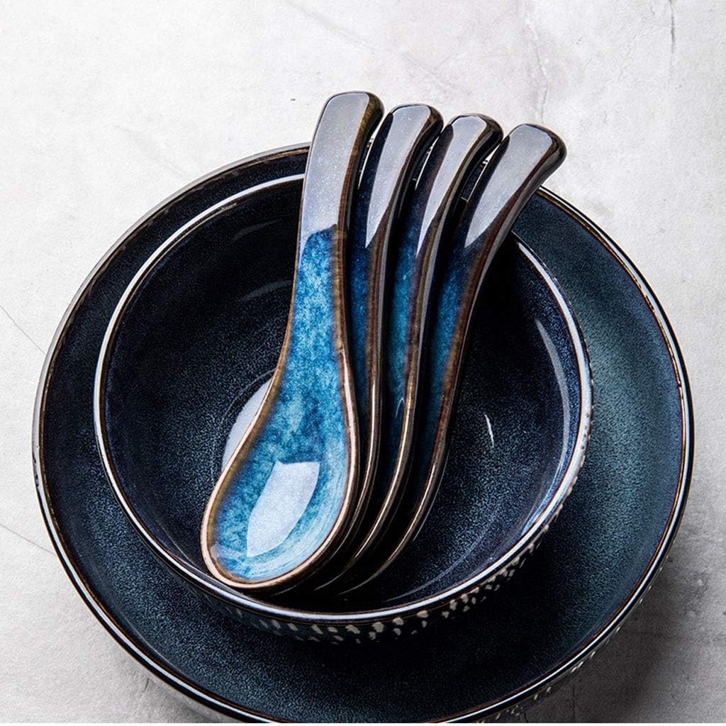 Durable Spoons Nordic Creative Porcelain Spoon 4 Pieces Household Spoon Restaurant Spoon Ceramic Small Spoon Blue Length 5.51 Inch Table Spoon