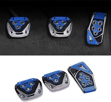 3 PCS Universal Accelerate Clutch Brake Pedals Set, Nonslip Car Pedal Pads Sport Racing Accelerator Car Pedals Covers, Car Interior Replacement Accessories Blue