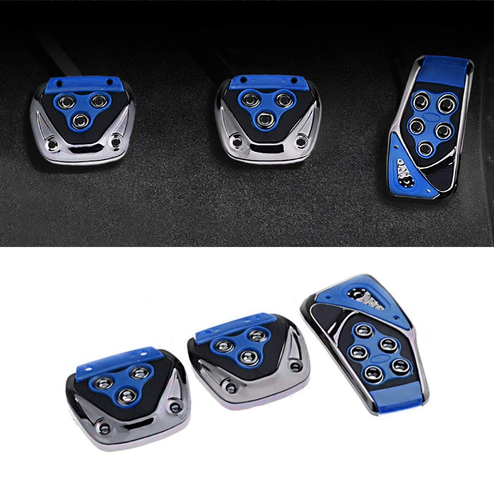 JawmoyJawmoy 3 PCS Universal Accelerate Clutch Brake Pedals Set, Nonslip Car Pedal Pads Sport Racing Accelerator Car Pedals Covers, Car Interior Replacement Accessories (Blue)
