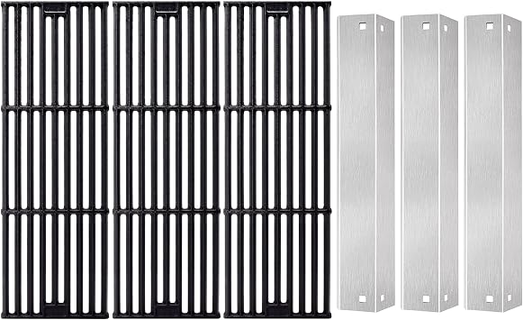 Grill Replacement Parts for Char Griller 5050, 5650, 2121, 3001, 5072, 3030, 2123, 2828, King Griller 3008, 5252, Cast Iron Grill Cooking Grates, Stainless Steel Heat Plate Shields Tents.