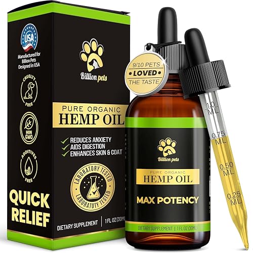 Billion Pets - Hemp Oil for Dogs and Cats - Helps with Anxiety, Pain, Stress, Sleep, Arthritis, Seizures Relief - Hip and Joint Support - Calming Drops Treats