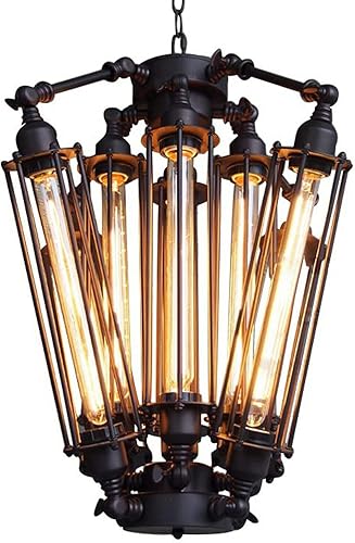 Industrial Metal Chandelier, 8-Lights Retro Metal Pendant Lamp with Glass Lamp Tube, Vintage Mid Century Lighting Fixture, Steampunk Style Pendant