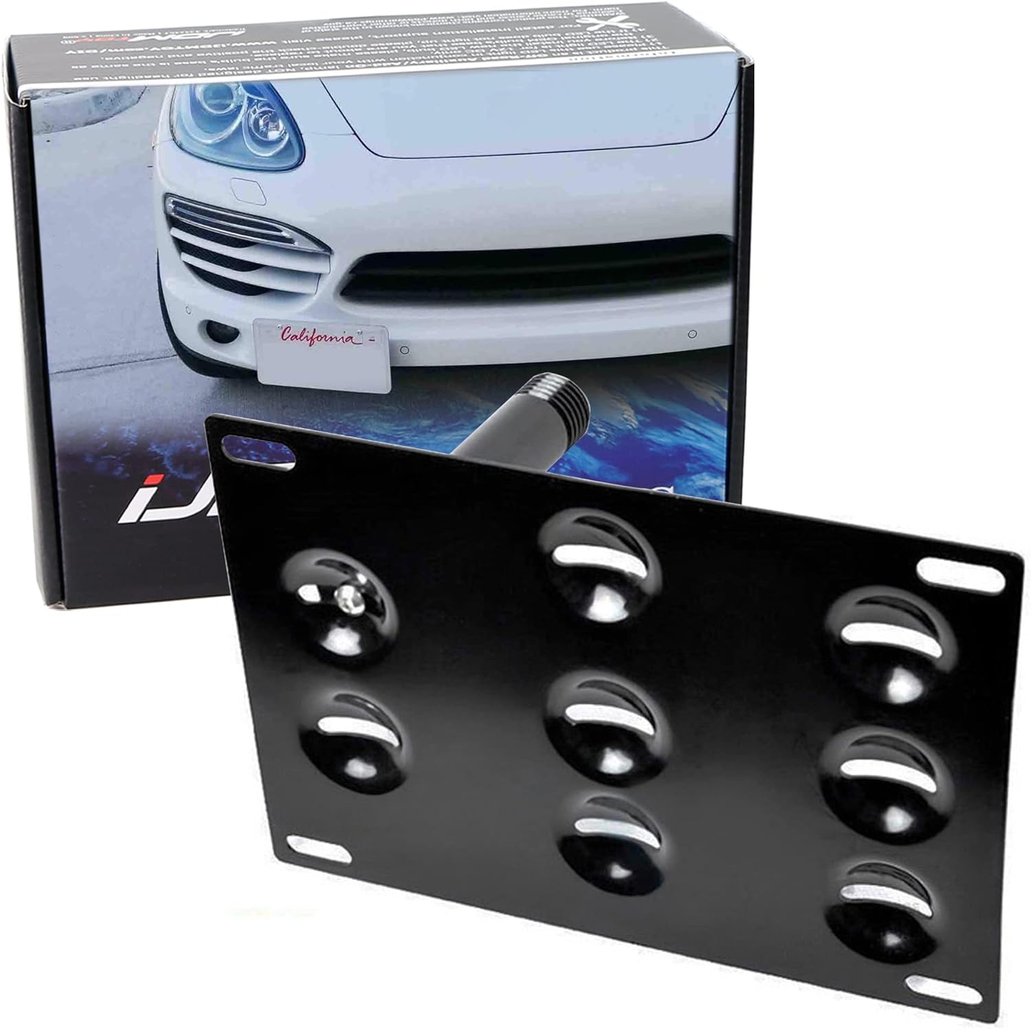 iJDMTOY No Drill Front Bumper Tow Hook License Plate Mounting Bracket Adapter Kit Compatible with 2011-2017 Gen2 Porsche Cayenne