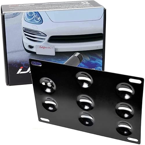 iJDMTOY Kit de adaptador de soporte de montaje para placa de matrícula con gancho de remolque para parachoques delantero sin taladro, compatible con