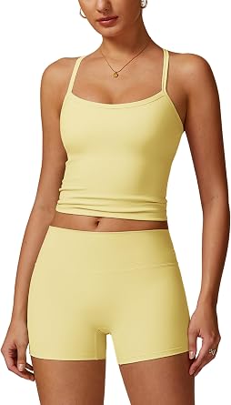 OMEWEE Womens Yoga Outfits Backless Strappy Sports Bra and High waisted hip-lifting shorts Matching workout set